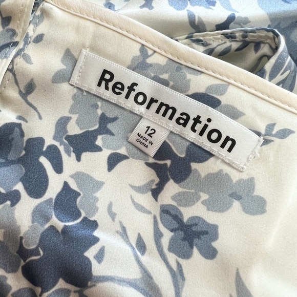 NWT REFORMATION Poppies Cutout Silk White Blue Floral Maxi Dress Sz 12 - Picture 5 of 6